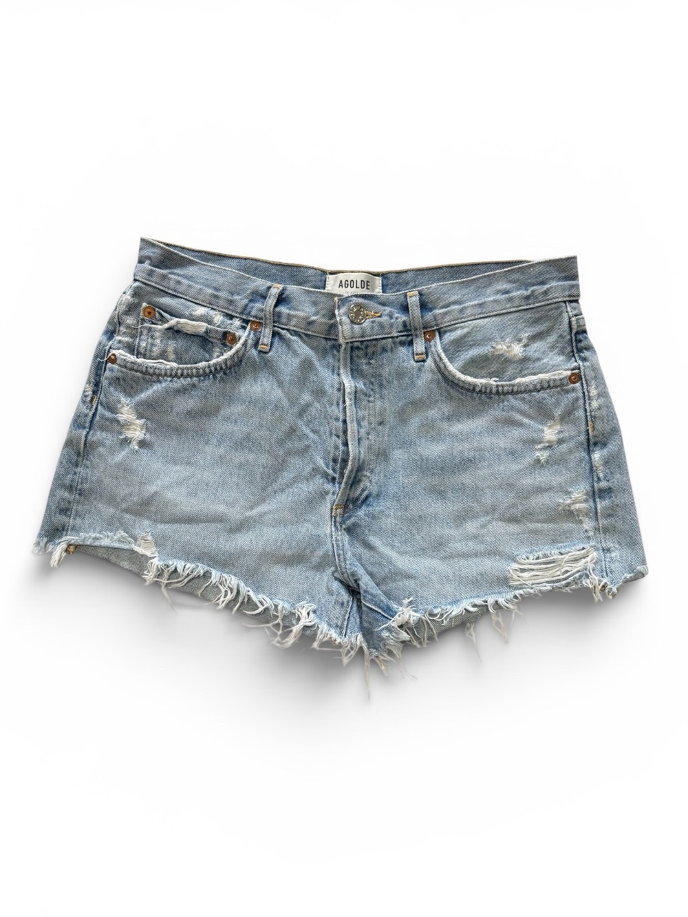 AGOLDE Parker Vintage Cut Off Denim Shorts Light Wash Distressed Size 28